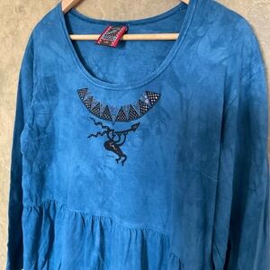 Dagoli | Vintage 90s Baby Doll Maxi Dress | Blue Tie-Dye Graphic | L
